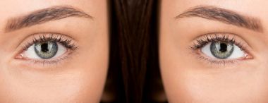 eyes of woman before and after retouch clipart