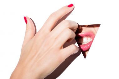 woman lips behind triangle hole clipart