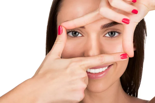 Mujer haciendo gesto de marco — Foto de Stock