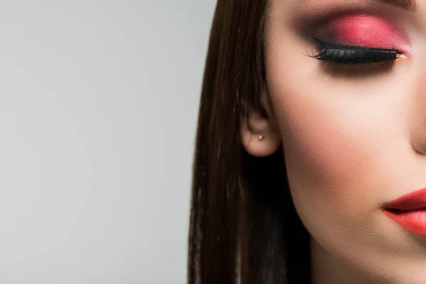Vrouw met heldere rode make-up — Stockfoto
