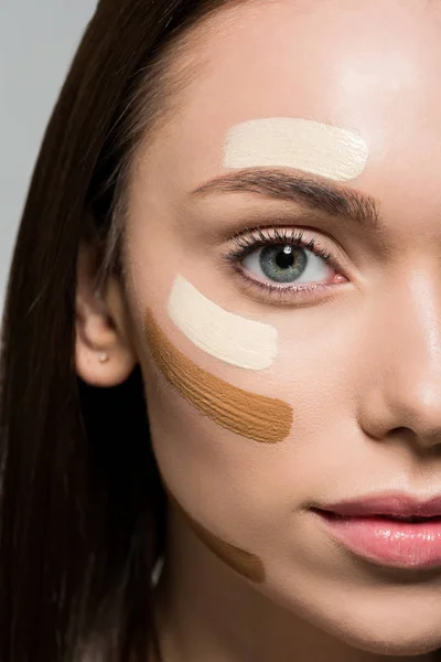 Woman with tonal foundation on face — Stock Photo, Image