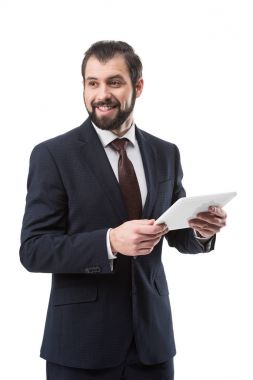 Dijital tablet kullanan işadamı