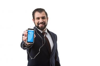 Smartphone heyecan Web sitesi ile gösterilen işadamı