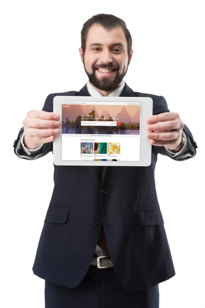 Tablet with shutterstock website — Stock Photo, Image