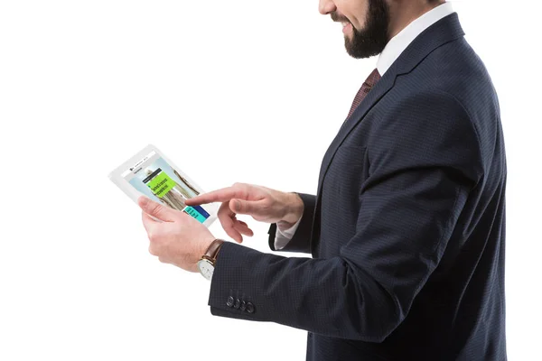 Businessman with tablet with website — Stock Photo, Image