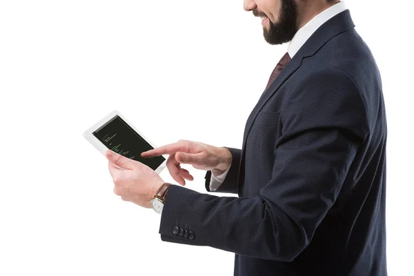 Businessman with tablet with html code — Stock Photo, Image