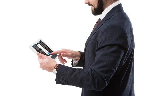 Businessman with tablet with linkedin — Stock Photo, Image