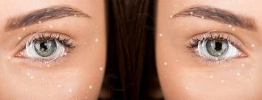 eyes of woman before and after retouch clipart