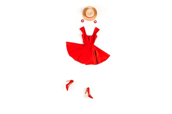 Rotes Kleid und Accessoires — Stockfoto
