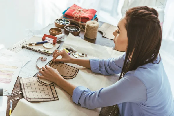 Seamstress Measuring Pattern Working Table — Stock Photo, Image