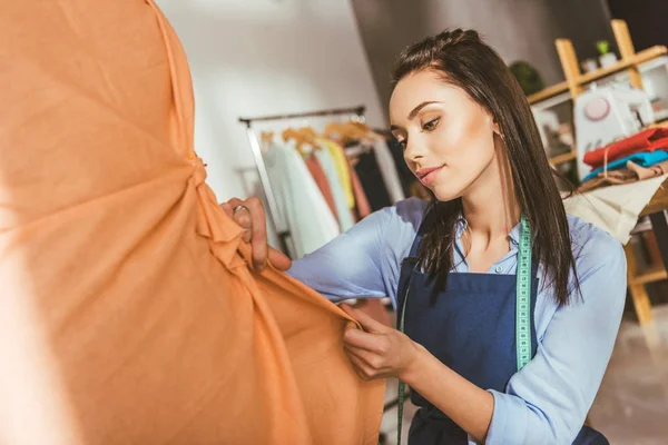 Attractive Tailor Making Dress Mannequin — Stock Photo, Image