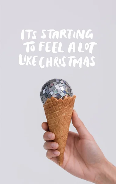 Ice cream cone with christmas ball — Stock Photo, Image