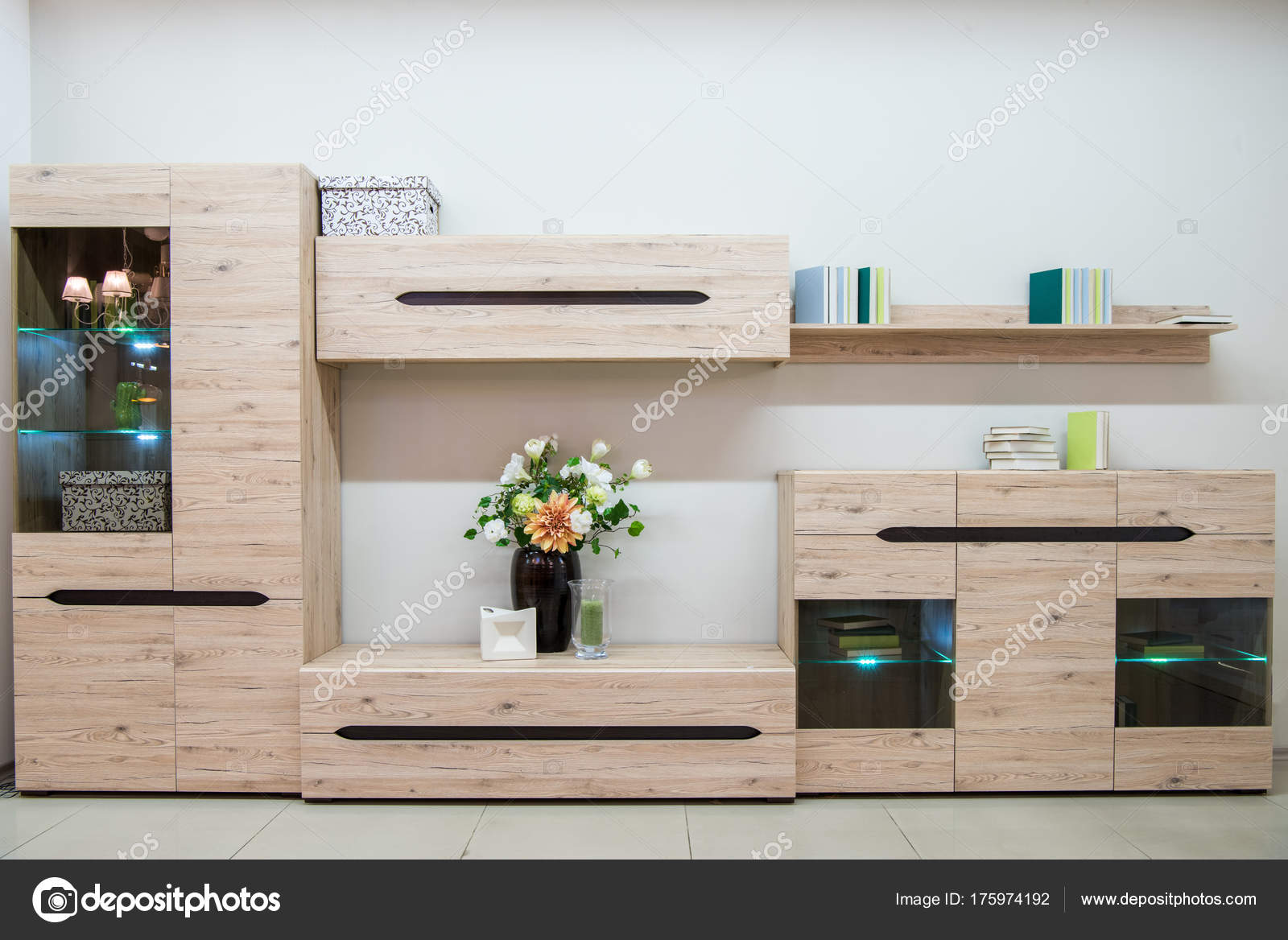 Modern Living Room Interior Closet Shelves — Stock Photo © VitalikRadko