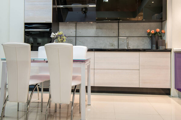 cozy modern kitchen interior with furniture