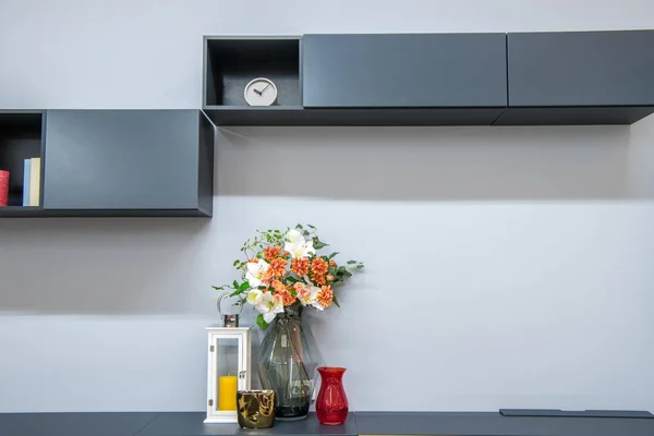 Black Grey Modern Living Room Interior — Stock Photo, Image