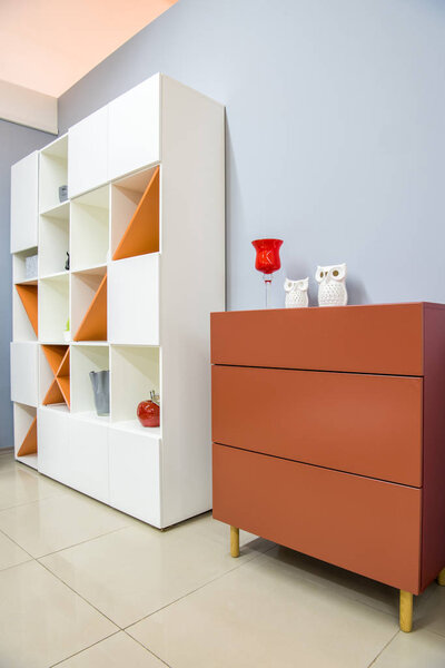 modern living room interior with commode and closet 