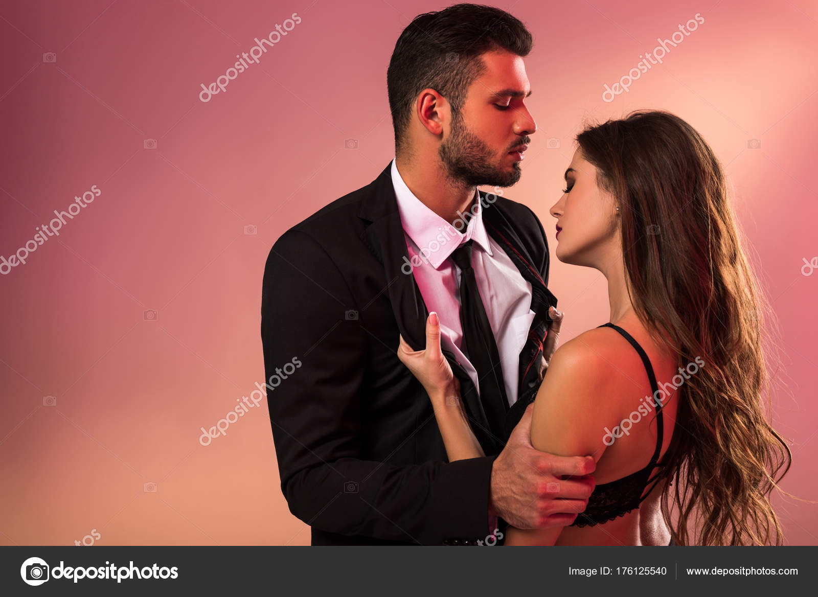 Handsome Businessman Hugging Sexy Girl Lingerie Stock Photo by  ©VitalikRadko 176125540