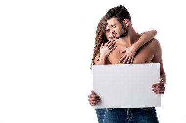  kot pantolon üzerine beyaz izole pano ile şehvetli genç Çift