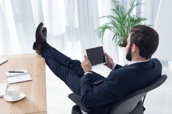Side View Businessman Using Tablet Workplace Office — Stock Photo, Image