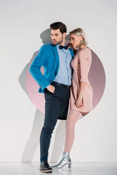 Beautiful Fashionable Couple Love Looking Away While Standing Together Hole — Stock Photo, Image