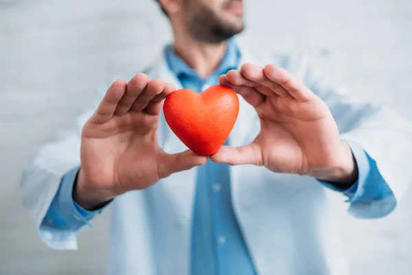 Cropped Shot Doctor Red Toy Heart — Stock Photo, Image