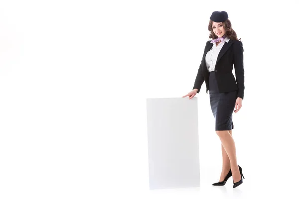 Attractive Stewardess Empty Board Isolated White — Stock Photo, Image