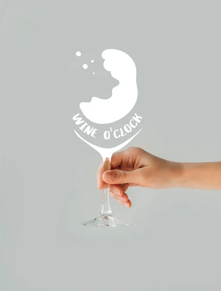 Cropped Image Woman Holding Wine Glass Inscription Wine Oclock Isolated — Stock Photo, Image