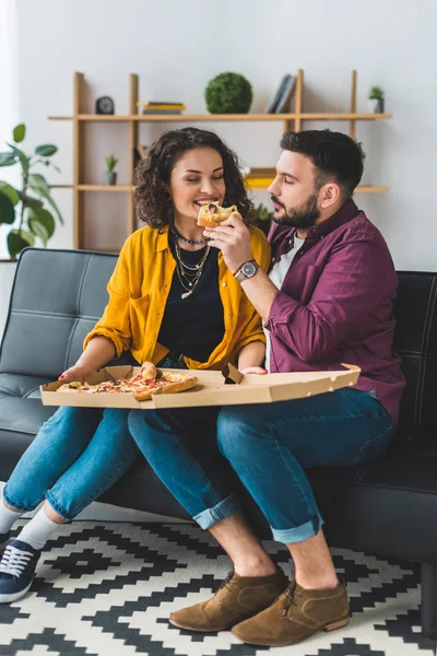 Man Feeding His Girlfriend Closed Eyes — Stock Photo, Image