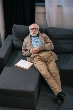 Komuta sizde kitap ile kanepede uyuyor