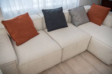 High angle view of couch with multicolor pillows  clipart