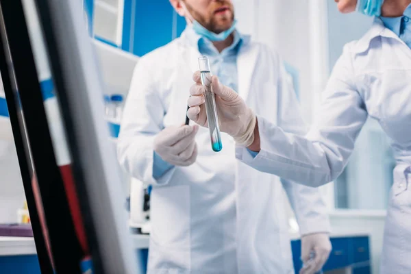 Cropped Shot Scientists White Coats Tube Lab — Stock Photo, Image