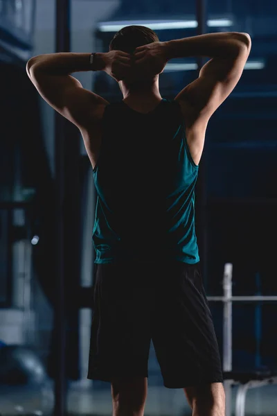 Back View Silhouette Muscular Sportsman Gym — Stock Photo, Image