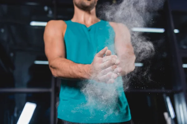 Cropped View Sportsman Talcum Powder Sports Hall — Stock Photo, Image