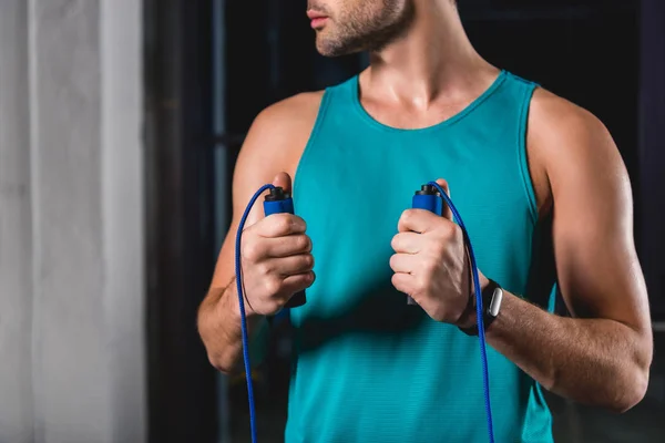 Cropped View Sportsman Holding Jump Rope — Stock Photo, Image