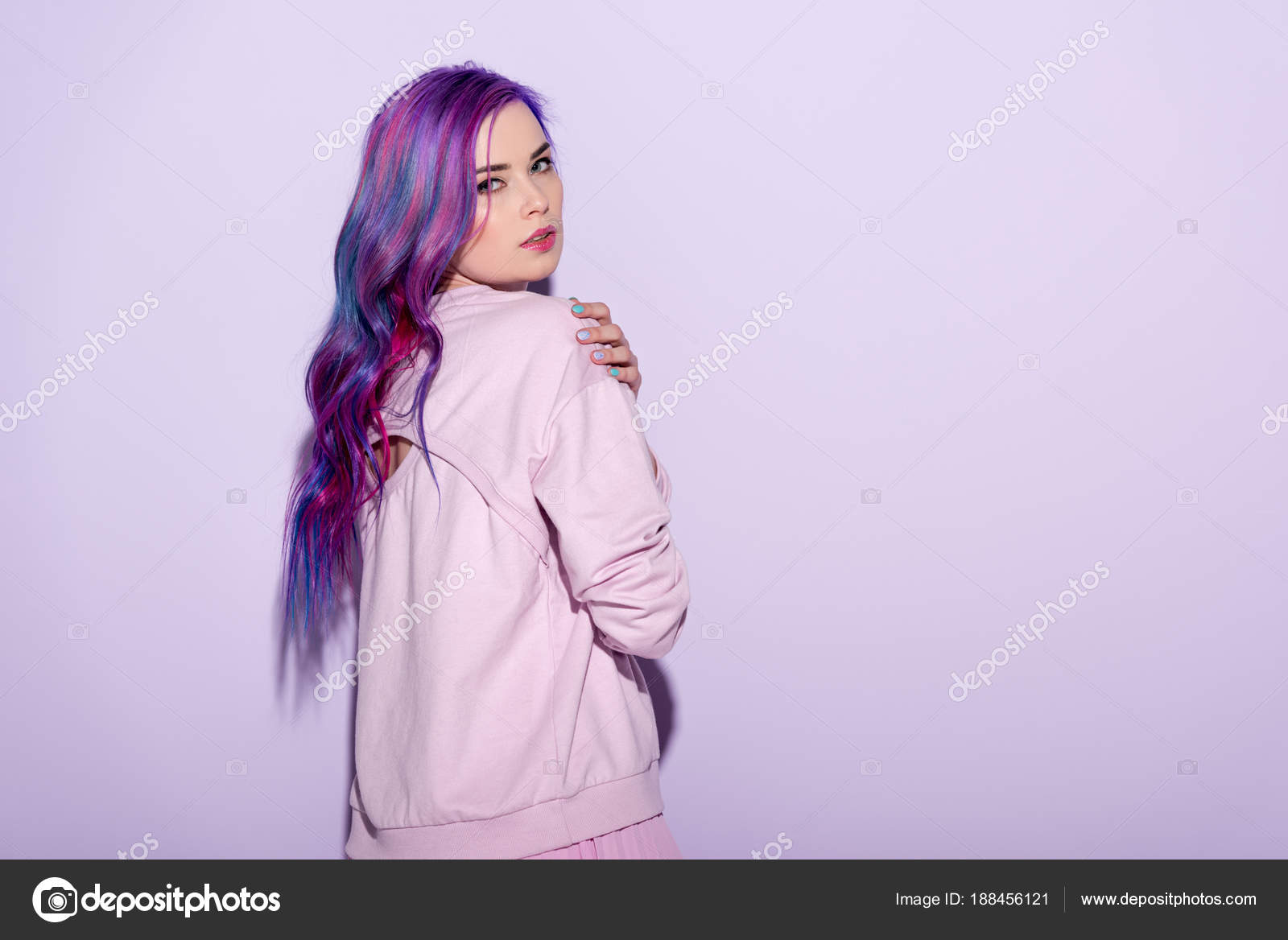 Images Pastel Purple Pink Hair Sensual Young Woman Purple Hair