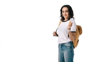 Afro-Amerikan teen öğrenci gösteren kredi kartı üzerinde beyaz izole