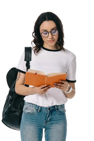 Afro Americano Adolescente Estudante Leitura Livro Isolado Branco — Fotografia de Stock