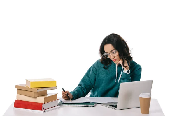 Africano Americano Adolescente Estudiante Estudiar Mesa Aislado Blanco — Foto de Stock