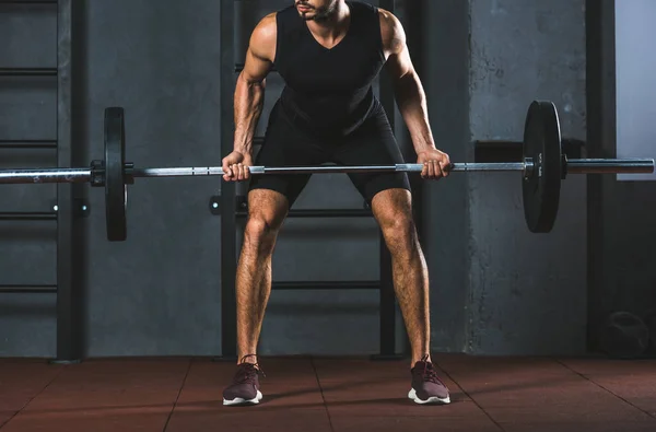 Cropped Image Athlete Holding Barbell Sports Hall — Stock Photo, Image