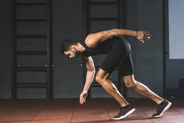 Side View Young Sportsman Running Gym — Stock Photo, Image