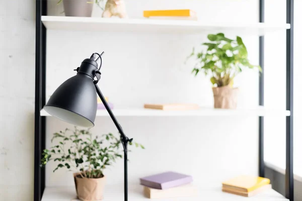 Table lamp on work desk at modern aparment — Stock Image Table Lamp Work Desk Modern Aparment Royalty Free Stock Photos