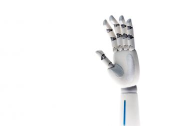 beyaz izole el sallayarak robot