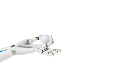 kırpılan atış robot üzerinde beyaz izole golf topu tutan