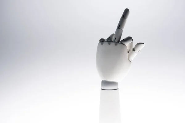 Ρομπότ Χέρι Δείχνει Μεσαίο Δάχτυλο Απομονώνονται Γκρι — Φωτογραφία Αρχείου
