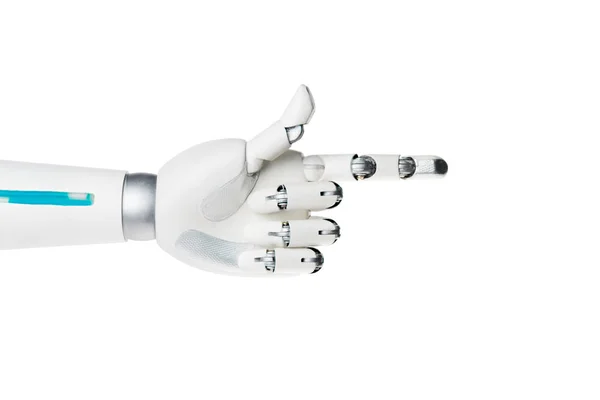 Mano Robot Puntando Qualcosa Isolato Bianco — Foto Stock