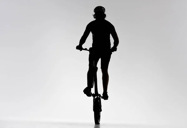 Silhouette Trial Biker Riding Back Wheel White — Stock Photo, Image