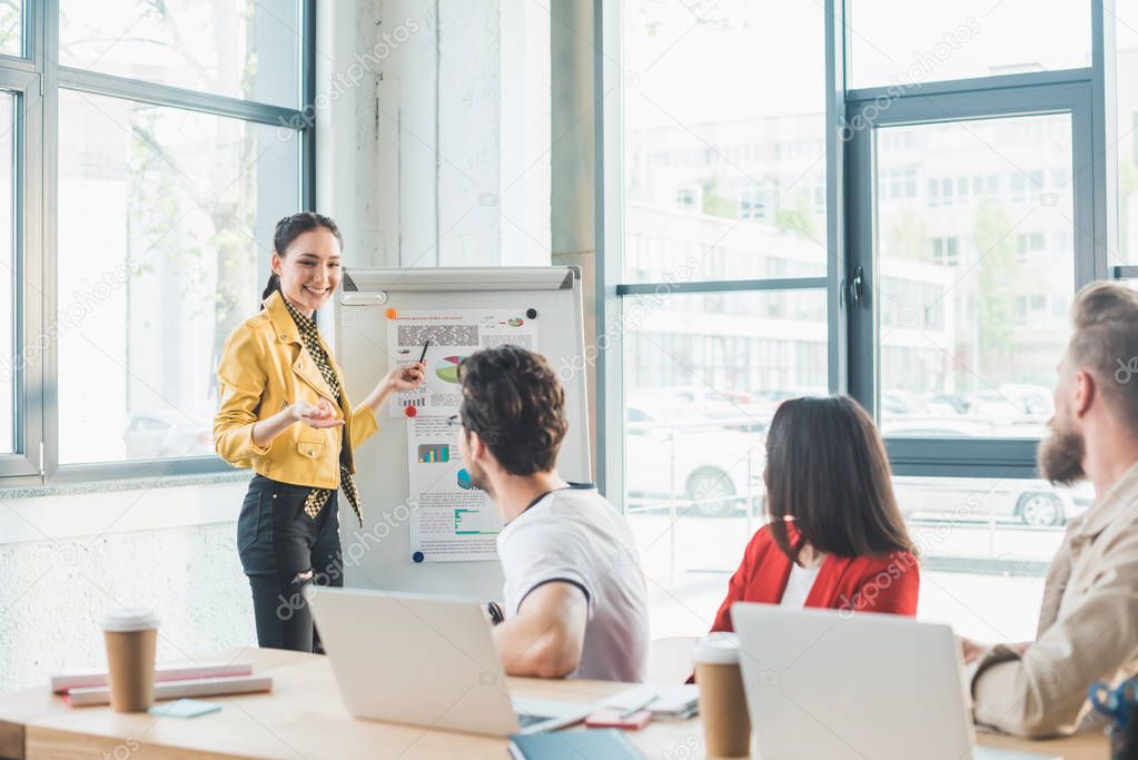 Professional business colleagues men and women during meeting in modern office