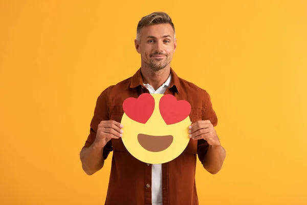 Quiiv Ucrânia Setembro 2019 Homem Bonito Segurando Olhos Coração Emoticon — Fotografia de Stock