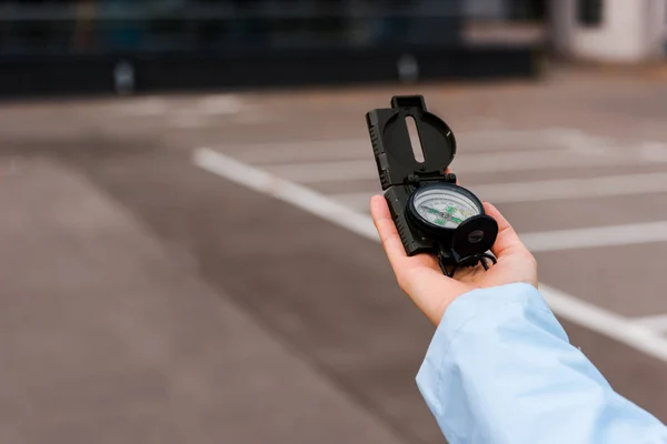 Cropped View Woman Holding Retro Compass — Stock Photo, Image