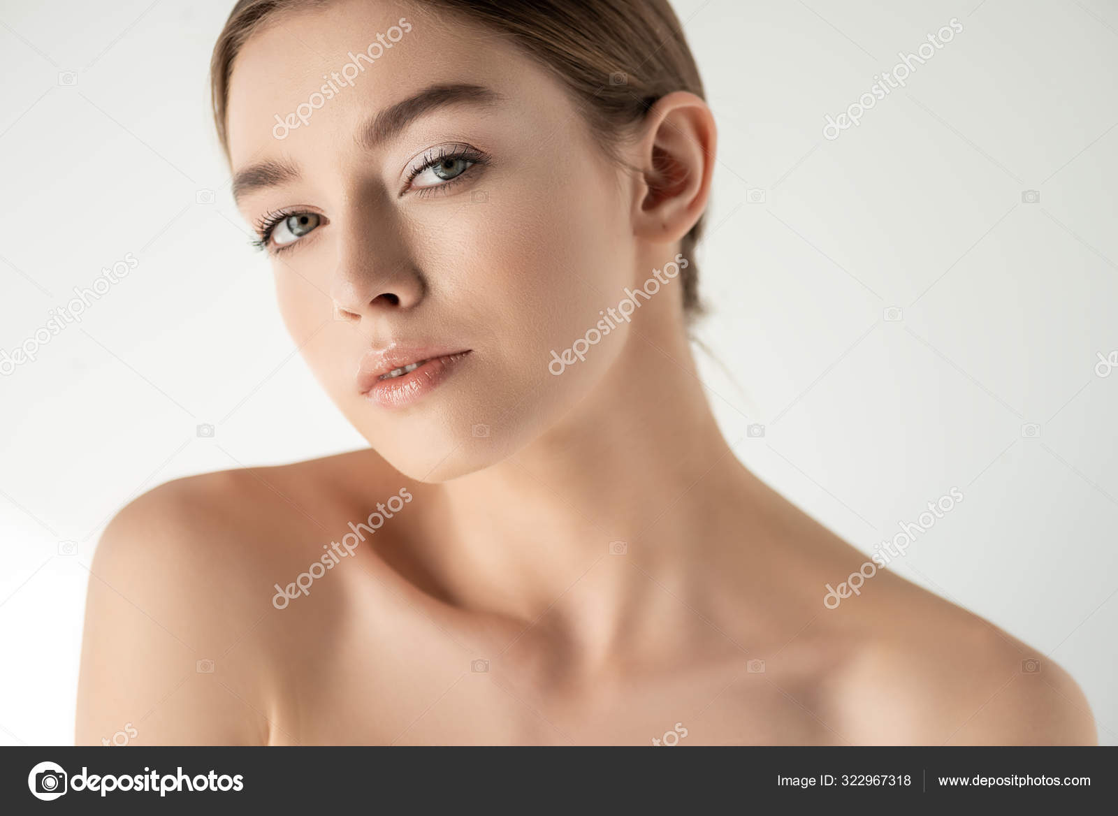 Attractive Naked Young Woman Posing Isolated White 